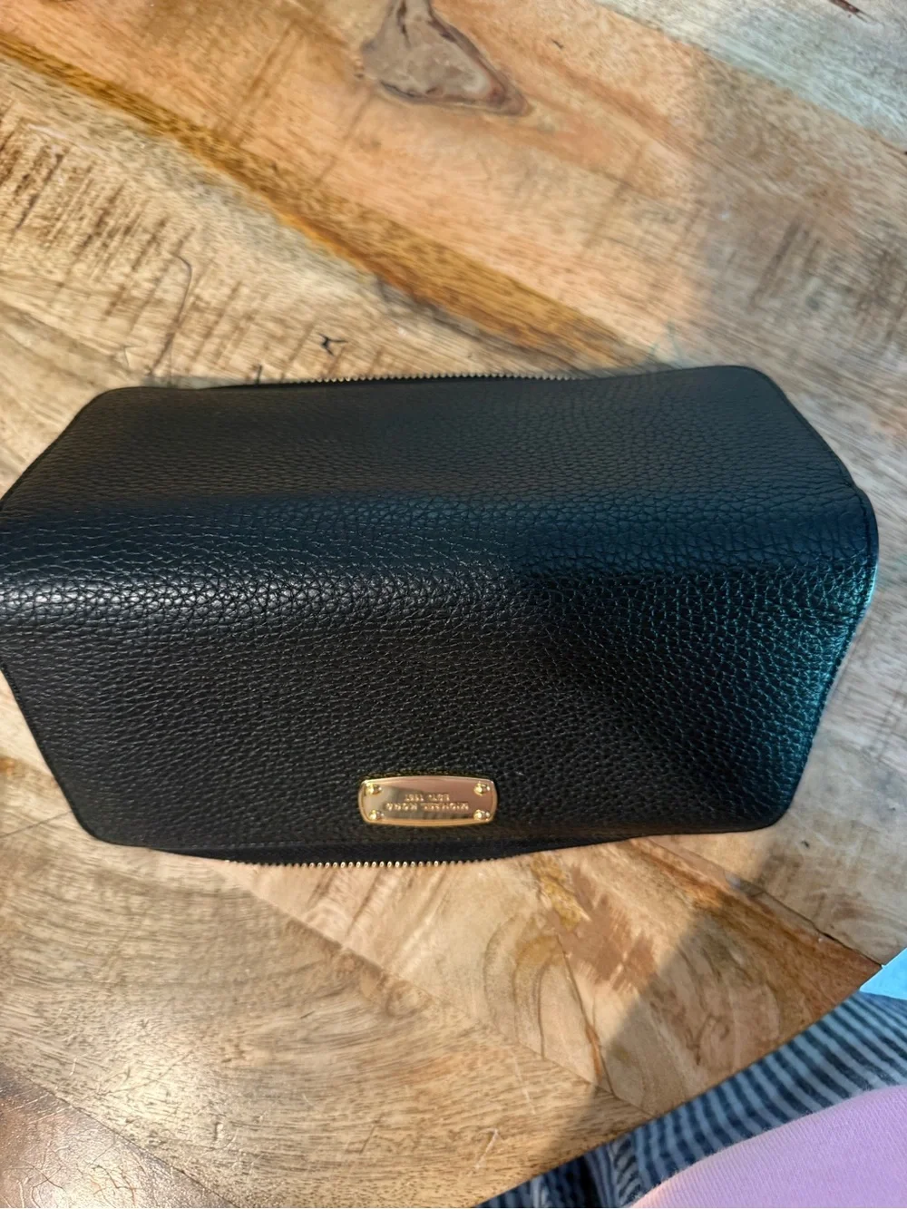 Michael Kors Black Pebbled Leather Wallet with Gold Plaque